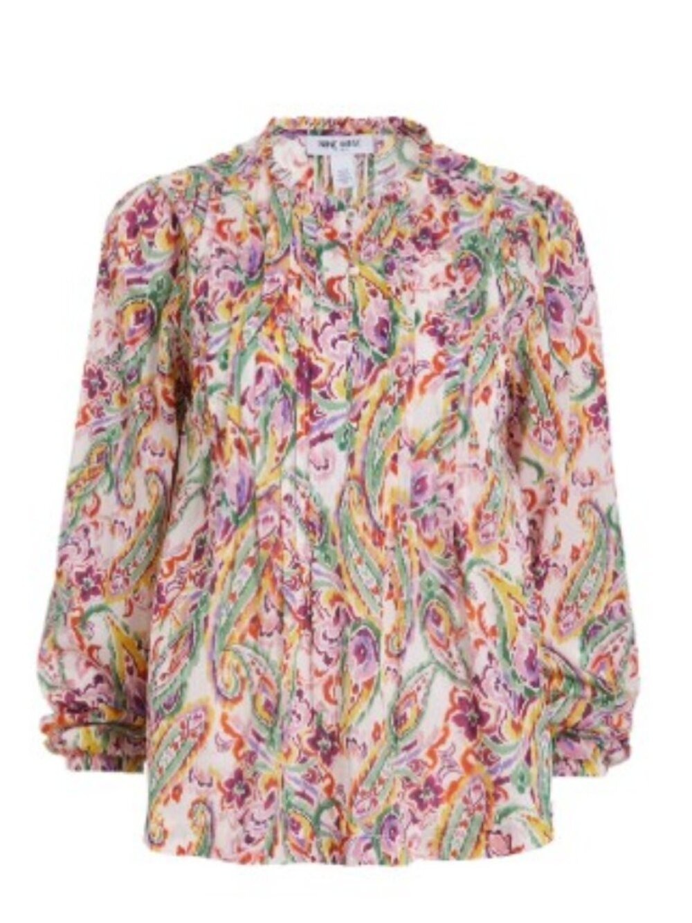 Nine West Women's Pintuck Blouse Pink Multicolor Size L